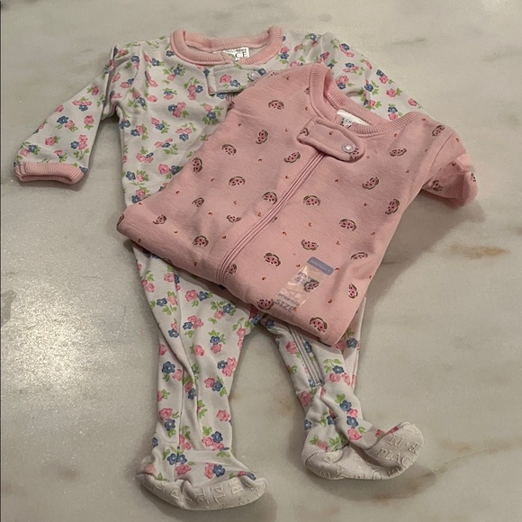 Newborn/Preemie Floral and Pink Watermelon One Piece Set of 2 - Picture 2 of 4